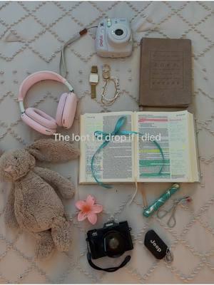 This might be my favorite trend ever.🥹🩷☀️ #loot #lootdrop #thelootiddropifyoukilledmeinagame #personal #musthaves #favoritethings #favorite #myfavorite #bible #camera #christian #wordofGod #jellycat #bow #coquette #mascara #thrivemascara #clawclip #headphones #airpods #polaroid #watch #goldwatch #jewelry #goldjewelry #bunny #stuffedanimal #thingsthatmakemehappy #Jesus #God #Jesusisking #walkbyfaith #walkbyfaithnotbysight #trustGod #faith #firmfoundation #myloot #aesthetic #beachvibes #Holyvibes #Godvibes 