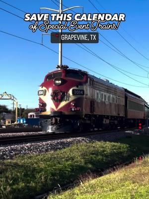 🚂✨ All Aboard for 2025 Special Event Trains at Grapevine Vintage Railroad! 🎉 Get ready for a year filled with unforgettable train rides and special events! Here’s a sneak peek at the exciting lineup coming in 2025: 💘 Sweetheart Wine Train – Feb 14 (tickets just went live!) 🍀 Kiss Me I’m Irish Express – Mar 14 🎷 Jazz Wine Train – Apr 11 🐰 Easter Bunny Express – Apr 20 💐 Mother’s Day Special – May 11 🍸 2nd Annual Lone Star Speakeasy Special – Jun 6 💃 3rd Annual Disco Wine Train – Jul 25 🚂 Day Out With Thomas – Oct 10-12 & 17-19 🧙‍♀️ Witches Brew Train – Oct 24 🎃 Trick ‘R Treat Trains – Oct 26 🎄 Christmas Wine Train – Dec 10 🚂 North Pole Express – Nov & Dec Whether you’re celebrating love, a day out with the kids, or sipping wine to jazzy tunes, there’s a train ride for everyone! 🚃✨ We’d imagine The Wizard Train will be back at the end of October. It’s a fundraiser for The Grapevine Library and wouldn’t necessarily appear on the Vintage Railroad’s event calendar. Mark your calendars and stay tuned for tickets 🎟️! #GrapevineVintageRailroad #SpecialEventTrains #GrapevineTX #WineAndDine #FamilyFun #TrainAdventure #EventTrains #2025events  