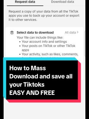 How to Mass Download and save all your Tiktoks #massdownloadtiktok #savetiktokvideos #downloadtiktokvideos #tips 