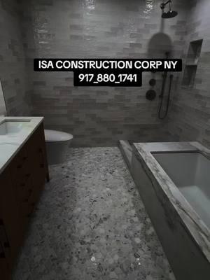 new bathroom by isa conatruction corp ny . newtiles #newtiles #bathroom #newvanity #newfixture #fyp #newtub #newstanding shower #newshowerbody