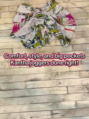 Comfort, style, and big pockets Kantha joggers done right! #karmanepalcrafts #ootdinspo #musthaves #ootds #fashion #fashionlookbook #hippie #bohostyle #kantha #saveearth 