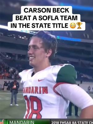 Carson Beck put on a SHOW in the state title 😳🎯 Miami’s QB1 led Mandarin to a 8A state title against Columbus. Threw for 329 yards and 5 touchdowns (2018). #football #carsonbeck #qb #quarterback #qb1 #miamihurricanes #floridafootball #athlete #statechampionship #highschoolfootball 