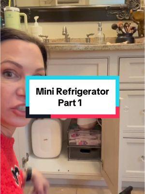 I had to do some reorganizing to get my mini fridge under my sink! What do you think?! 😅 #minifridge #bathroomdecor #bathroomorganization #minirefrigrator #bathroomrefresh #emilysituations 