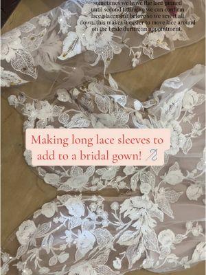 making long lace bridal sleeves  #bridaldesigner #dressdesigner #fashiondesigner #manufacturing #charleston #sewingtiktok #sewingtutorials #bridalalterations #weddingdress 