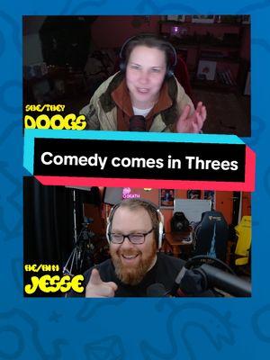 Why comedy always comes in Threes. Watch Geekenders on YouTube! #geekenders #geekenderspodcast @Dodger #jessecox #comedy 