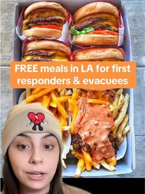 LA first responders & evacuees - here are some LA restaurants and fast food chains offering free meals in the LA area  ❤️  #greenscreen #fastfood #fooddeals #foodnews #freebies #firstresponders #californiawildfire #losangeles #innoutburger #kfc #dennys #auntieannes #cinnabon #mountainmikespizza #jambajuice #larestaurants #FoodTok 