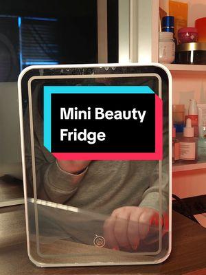 mini Beauty fridge / warmer for your skin care products or even hot towels. this many beauty fridge also has an LED adjustable light mirror which I love and can also be used in a vehicle on the go for travels. #minifridge #minibeautyfridge #beautyfridge #skincarefridge #vanityfridge #beautyfinds 