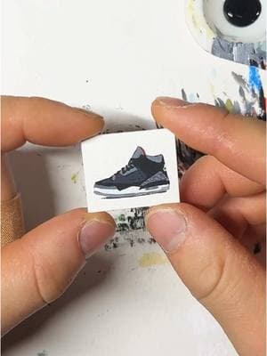 Painting the Air Jordan 3 Black Cements  Acrylic painting on the tiniest 1-in canvas  #canvaspainting #airjordan #aj3 #sneakers #sneakernews 