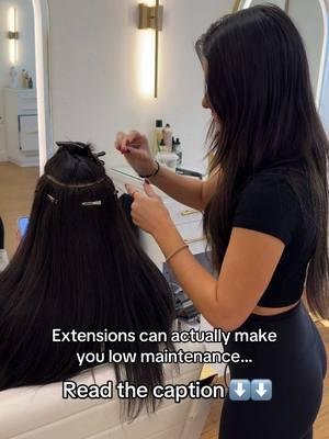 High maintenance to be low maintenance, let’s chat 😌 1. You get to wash your hair less 2. Extensions hold style longer, so those curls you just did will last you days !!  3. Because it holds style, you wake up & brush your hair ready to go 4. Less washing=longer lasting color  #tampahairstylist #tampahairsalon #tampahairexperts #tampahairextensions #stpetehairstylist #stpeteextensionspecialist #palmharborhairstylist #palmharborextensions #clearwaterhairstylist #clearwaterhairextensions 