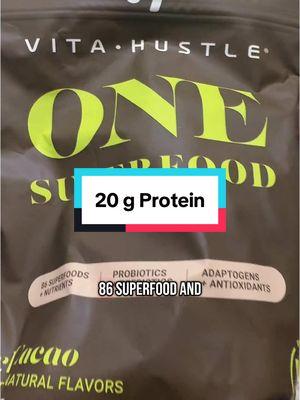 Amazing flavor, dark cacao, super food protein! I’m a chocolate lover, so this dark cacao is actually very delicious along with super food nutrition.  It has 20 g of protein as well on top of all the goodies.  #protein #superfood #probiotics #nutrients #vitahustle #GymTok #musclegrowth 