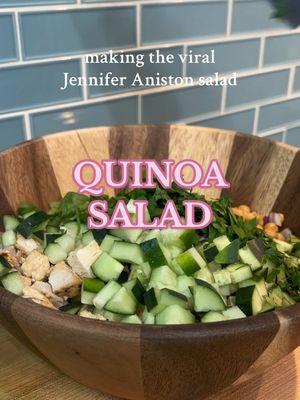 Finally made the viral Jennifer Aniston salad and it did not disappoint. Apparently Jennifer Aniston ate a version of this on the set of Friends for 10 years. It was so easy to make and great for meal prep throughout the week    Ingredients:  Quinoa  Chicken cucumber red onion  parsley mint chickpeas Feta cheese  olive oil lemon juice  Salt Pepper #jenniferanistonsalad #easysalad #saladrecipe #jenniferaniston #highproteinmeals #highproteinrecipes #healthylunchideas #easylunchideas #highproteinlunch #creatorsearchinsights 