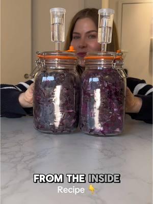 👩‍🍳SkinFood Recipe: 💜 Ingredients: (Pink) Cabbage 20g Salt (per 1kg of cabbage) Caraway seeds (optional) 🔪 Preparation: Wash and slice the cabbage. Massage with 20g salt until it releases water. Pack into a fermentation jar, pressing down firmly. Sprinkle caraway seeds on top (optional). Press down every few hours for 24 hours to submerge in liquid. Add more liquid if needed. Ferment in a dark place for 1-2 weeks (for medium fermentation). Store in the fridge. Enjoy! 🤍 #skinfood