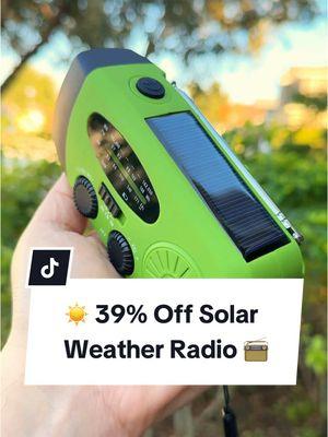 This low-cost weather radio can be charged via USB, hand crank, or a built-in solar panel. ☀️ Get it for 39% off on TikTok Shop when you tap the orange Shop button on this video. 📲 It's under $17 and all three power methods can be used to charge your phone, fire up the flashlight, or tune into the surprisingly loud radio AM, FM, or NOAA weather radio bands. You can get this deal right here on TikTok, just tap the orange Shop button on this video. #weatherradio #flashsale #TikTokShop #winterfinds #spotlightfinds #tiktokshopfinds #fitforsuccess #treasurefinds #ttstastemakers #TTSDelight #electronicsweek #TTSDelightNow #giftguide #deals #tiktokdeals #smartshopper #dealhunter #krazycouponlady