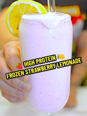 High Protein Frozen Strawberry Lemonade 🍓  🔥 ✅ ingredients 1 cup of ice  1 cup frozen strawberries  1 cup of light zero sugar lemonade  1/4 cup plain nonfat greek yogurt  2 scoops unflavored whey protein  3 tbsp of fresh squeezed lemon juice  1 tsp of zero calorie sweetener  1 packet of sugar free lemonade mix 1/2 tsp xanthan gum  🔥 Macros:  377 calories  54g protein  24.4g carbs 1g fat 🔥 #lemonade #strawberrylemonade #strawberry #beverage #dessert #protein #cooking #cookingtips #cookingvideo 