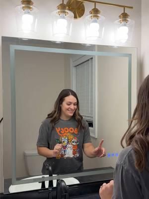 Nothing screams I’m a toddler mom like a Halloween Bluey shirt in January 😂 #roomrenovations #MomsofTikTok #girlmom #masterbsthroom #bathroomrenovationonabudget #realisticliving #smallhouse #motherhood #husbandandwife #marriagehumor 