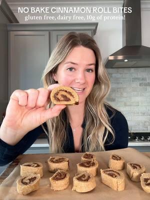 NO BAKE CINNAMON ROLL BITES 🤎😋 If you want a healthy sweet snack or dessert, you have to try these no bake cinnamon rolls! They are sooo delicious, have 10g of protein each - you will love them!  I used @Promix Nutrition brand new Cinnamon Swirl protein powder for this recipe, it’s made with clean ingredients and tastes SO good! 😍 you can add it to homemade protein balls, baked goods, smoothies, oatmeal, etc to add 25g of protein! 🙌 You can use the code ✨CLAIRE✨ to save 10% off Promix!  Cinnamon roll dough:  - 1 cup oats  - 1/2 cup almond flour  - 1/2 cup @promix Madagascar Vanilla or Cinnamon Swirl protein powder  - 1/4 cup maple syrup  - 1/4 cup almond butter  - 1 tsp vanilla extract  - 1/4 tsp salt  - 2-3 tbsp almond milk  Filling: - 1 cup pitted medjool dates - 1/2 tbsp cinnamon  - 2 tbsp almond milk  - 1/2 tsp vanilla extract  - 1/8 tsp salt  How to:  - Remove the pits from the dates and place in a bowl. Pour very hot water over the dates and let them soak for 10 mins. - Blend the oats into oat flour. Add the oat flour, almond flour, maple syrup, almond butter, vanilla and salt to a big bowl. - Add 1 tbsp almond milk at a time, stirring after each addition. I like to switch to mixing with my hands until it’s a thick doughy texture (not sticky) - Place dough in the fridge while you make the filling. - Drain water from dates and add to blender with cinnamon, almond milk, and a pinch of salt. Blend until mostly smooth scraping down as needed.  - Roll the dough into a rectangle about 1/2 inch thick. Spread the filling over the top leaving a little border around the edge, then roll up into a log. - Twist the ends of the parchment paper tightly then place in the freezer for 30 minutes. - Slice into 12 pieces with a sharp knife. Store in the fridge in an airtight container and enjoy! 🫶 #healthyrecipe #EasyRecipe #highprotein #cleaneating #highproteinsnack #promix 