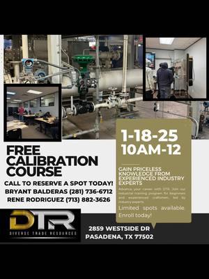 Free calibration course 1-18-24! Take a tour of our facility! Bryant Balderas (281)736-6712 I/E Program Director Diverse Trade Resources 2859 Westside Dr Pasadena, TX 77502 United States #InstrumentationTraining #NCCER #CareerGoals2025 #nccercertified #InstrumentationAndElectricalSolutions #NCCERCourse #CalibrationTraining #klientools #InstrumentationSuccess 