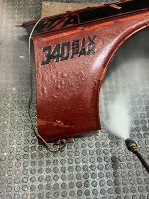 Pressure washing the paint off this challenger fender after a chemical dip. Looks like it’s going to need another round in the tank.  #mopar #challenger #dodge #restoration #oddlysatisfying #satisfying #paint #classiccars #automotive #clean #rust #pressurewashing #powerwashing 