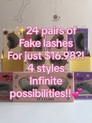 Discover your perfect lash match! Our 24 pairs set includes 4 diverse styles, all individually wrapped for freshness. Don’t miss out on this amazing deal-shop now and transform your look in seconds!!#falseeyelashes #24pairsoflashes #eyemakeup #beautysecrets #lashlove #btllsshlashes #foryoupage #eyelashes #affordablefashion #lashes #makeup #TikTokShop #beauty #luxelashes #fyp #affordablelashes #btllssh 