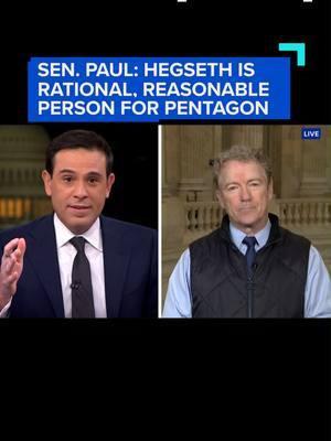 Sen. #RandPaul supports #PeteHegseth as #DonaldTrump's pick for defense secretary, saying Hegseth holds a "healthy respect for war" and is not eager to deploy troops in combat.