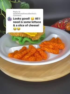 Replying to @qodeshcreativecollective  #crochet #crocheters #fauxfood #crochetfood #chickensandwich #cheetos #mukbang #chickensandwich #create #sweetyarnmagic #createforacause 