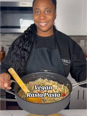 VEGAN RASTA PASTA INGREDIENTS: 8 oz rotini chickpea pasta 2 tbsp coconut oil 1/2 onion, chopped 4 garlic cloves, minced 2 scallion stalks Leaves from a few thyme sprigs 1 tbsp dry jerk seasoning 1/3 each yellow, red, and green bell peppers  1/4 cup salted pasta water 1 13.5 oz can organic heavy coconut cream 1/2 cup vegan Parmesan  2 tbsp parsley, finely chopped INSTRUCTIONS: 1. Boil pasta according to package instructions. Reserve 1/4 to 1/2 cup pasta water when done. Strain and set pasta aside. 2. Heat coconut oil in a pan over medium heat. Sauté onion, garlic, scallion, and thyme. When fragrant, add in the jerk seasoning. Incorporate well. 3. Add the tri-color bell peppers. 4. Once the peppers begin to soften, add 1/4 cup reserved pasta water and the heavy coconut cream. Allow to simmer over medium-low heat until it starts to thicken. 5. Turn off the heat, then add the vegan Parmesan and parsley. Stir until melted and incorporated.  6. Stir in the pasta. Optional: adjust seasonings and/or add more pasta water to loosen the sauce if needed.  Takes about 20 minutes total. . . #rastapasta #veganrastapasta #veganpastarecipe #veganuary #jamaicanfood #21dayfast #typhaniecooks