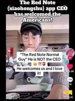 🗣️”The Red Note Normal Guy” NOT the CEO!! Welcomes us!! #fyp #fypシ #fypシ゚viral #tiktokban #therednote #tiktokrefugees #tiktokusa #usa #usaban #china #chinatiktok #xiaohongshu #xiaohongshuapp #xingin #informationtechnology #shanghai #trending 