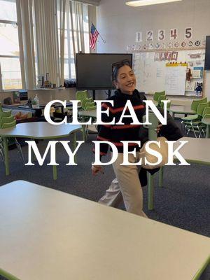 This takes me about 10 minutes to do every day and tomorrow me always appreciates it. #cleanmydesk #teacherlife #teachertok #teacherdesk #teachervlog #teacherroutine #classroomcleanup 