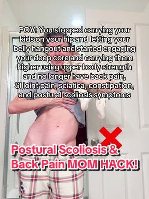 hip carrying and core weakness can cause postural scoliosis & uneven hips! #scoliosis #backpain #mom #baby #posture #constipation #pain #doctor #dpt #pt #diastasis #pregnancy #postpartum #women #momtok #newborn #viral #trend #fyp #sciatica #cscection #vbac