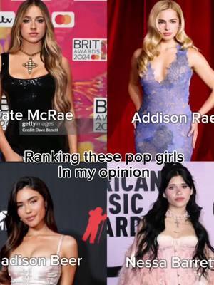 #popgirls #popgirlies #tatemcrae #madisonbeer #addisonrae #nessaabarrett #nessabarrett #popmusic #pop #fyp #ranking #rankingmusic #arianagrande #sabrinacarpenter #olviarodrigo #jaysefe 