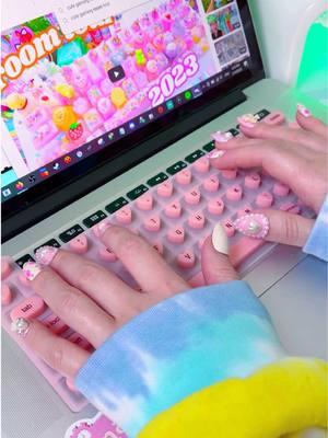 Cute hearts keyboard cover for typing with long nails 💖 #kawaii #kawaiicore #kawaiiaesthetic #GamingSetup #setup #gamingsetups #keycaps #keycap #workfromhome #desk #deskgoals #desksetup #cutesetup #longnails #mechanicalkeyboard #typing #ttsdelightnow #giftguide #ttslevelup #pinkaesthetic #ValentinesDay 