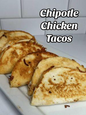 Chipotle Chicken Tacos #tacosdepollo #chickentacos #crispychickentacos #cheesytacos #chipotletacos  #tacosconqueso #tacosdepollodorados #mexicanfood #comidamexicana #tacosdorados #chickentacos Ingredients  Marinade  1 can chipotle with adobo sauce  1 tbsp lime juice  1 tsp cumin 2 tsp oregano  1 tbsp honey 1 tsp salt 1/2 tsp black pepper  2 cloves garlic 1/4 cup olive oil Sauce 2 tbsp mayo 1/4 cup sour cream 2 tbsp of marinade  2 lbs chicken breasts  Chihuahua Shredded cheese Zero carb flour tortillas (use corn if u want & for gluten free) Directions: 1.  Blend up marinade, add oil in blender while it blends. 2. Mix together sour cream, mayo and 2 tbsp of marinade. Set in fridge till time to use in a covered container.  This is our sauce. 3. Slice chicken in half so it’s thinner.  Then season with salt & pepper. Cover with marinade and sit in fridge 1-4 hours or longer. 4. Grill up on a griddle or pan.  Cook for 4-5 minutes on each side. Medium high heat.  Can use oil if it’s not a nonstick surface. 5. Let chicken rest for 5-10 mins then dice up into bite size cubes.  6. In a pan or your griddle over medium heat, add some neutral oil (higher smoke point then olive oil so canola or veggie or avocado oil) and pan fry the tortillas with the diced chicken and cheese. 7. Flip and get both sides crispy.  8. Add sauce & serve! #chickentaquitos #tacosdoradosdepollo #mexicanfood #mexicanrecipes #EasyRecipes #Dinnerldeas #cocinamexicana #mexicanmom #mexicanwife #artesanias #artesaniasmexicana