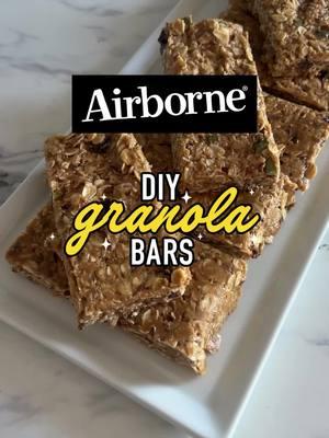 Busy life, healthy choices! These delicious & easy-to-make granola bars are a simple way to support yourself while on the move — just like Airborne! 🏃 Recipe: ● 1 cup creamy peanut butter ● ⅔ cup honey ● 1 teaspoon vanilla extract ● Pinch of sea salt ● 2 cups whole rolled oats ● Mix-ins of choice (Pumpkin seeds, chocolate chips, flax seeds, etc. #AirborneHealth #healthyhabits #healthyrecipes #wellness #healthyroutines #FoodTok #granolabar #granolabarrecipe #momrecipe #dadrecipe #onthegosnack