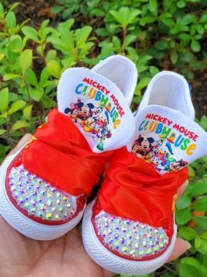 Mickey mouse clubhouse bling sneakers🥳 #sneakerhead #1stbirthday #mickeymouse #mickeymouseclubhouse #fyp #fashioninspo 