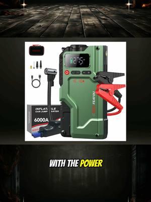 6000A Peak Upgrade Feature Jumper starter with air compressor, 5-in-1 feature jumper box 150PSI battery pack with digital tire inflator for portable car battery charger for 10 litre gasoline or 9 litre diesel #emergencycarkit #jumperstarter 