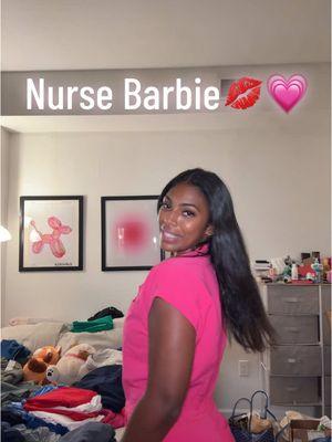 Barbie reporting for WERKKK💖🌸🌺🎀💄💋 closet clean out loadinggg #travelnurse #icunurse #pinkscrubs 