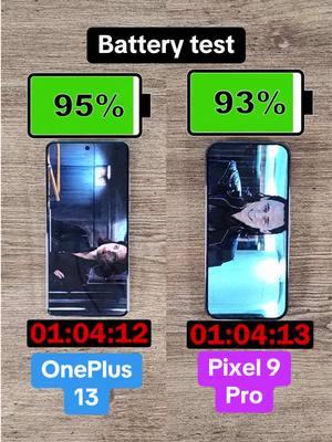 How does the OnePlus 13’s battery compare with the Google Pixel 9 Pro In my battery test, Avengers is played back on a loop until the phone runs out of battery. The screen is set to full brightness, and phones are on airplane mode, with Wi-Fi and Bluetooth off. All tests are filmed with new phones that have full battery health. #Battery #BatteryTest #Tech #NewTech #CoolTech #TechBandicoot #TechTok #InstaTech #OnePlus #OnePlus13 #Google #GooglePixel #Pixel9Pro