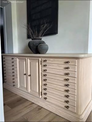 How to stain a dresser using a paint wash ? I used our color paint Raw Wash to create this white oak look (Woodandhomeaccents.com) and I used Behr matte polyurethane to seal it !! Love the results . #furnitureflip #furnituremakeover #furnituretransformation #whiteoak #woodworking #dressermakeover #olddresser #vintagefurniture #creatorsearchinsights 