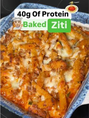 HIGH PROTEIN BAKED ZITI 🍝 MACROS AND CALORIES 6 servings 420 cals 14g fat 35 carb 40 protein INGREDIENTS; - 1/2 Box of protein pasta (ziti or penne what ever you can find) - 1lb of ground beef - 1 cup of low fat cottage cheese - 1 cup of low fat mozzarella cheese - 1/5 cup Parmesan cheese - 1 jar of pasta sauce of choice (I used Classico Fire roasted tomato and garlic its lower cal then most pasta sauces I have found) - 1 whole chopped zucchini - 1/2 chopped yellow onion - Spices- garlic powder, onion powder, Italian seasoning, salt, and pepper INSTRUCTIONS; - Cook your pasta according to the instructions on the back of the box, while that cooks also brown your ground beef adding garlic powder, onion powder, Italian seasoning, salt, and pepper - Once both noodles and beef are cooked, combine all above ingredients and mix together well - Transfer all ingredients into a pyrex dish, top with mozzarella and parmesan cheese. - Bake on 375 for 35 mins - wait 15mins for it to cool down and serve. (Optional; serve with parsley, red pepper flakes, and more parmesan cheese) ENJOY! P.S. I typically make DOUBLE the amount so that I can freeze one pyrex dish full and have it ready for a quick dinner on nights I am super busy or don't feel like cooking. If you are going to freeze a dish, put it in a pyrex DO NOT BAKE IT, cover with foil, and freeze. When you go to eat the frozen dish in the future you can bake it right out of the freezer 375 for 40mins and it taste like you JUST made it! AS ALWAYS if you want access to my FREE “Weight Loss Accelerator” recipe guide comment below, “recipes” and ill send it to you. #weightloss #weightlosstransformation #highprotein #mealprep #healthydinners #highproteindinners #bakedziti