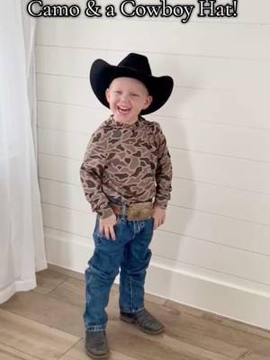 Grab your Cowboy Hat & Boots!! #cowboyhat #rodeo #cowboyboots #camo #western #starchedjeans #cowboy #boysclothes 