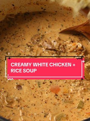 Creamy White Chicken + Rice Soup On a Wednesday is the best plan I’ve had all week. 😬 Easily in my top 5 faves of soup! Thank me later.😮‍💨✌🏾 YOUR GROCERY LIST: 🍛Extra virgin olive oil. For sauteeing, you could also use avocado or grapeseed oil. 🍛Shredded Chicken. See my easy shredded chicken recipe! 🍛Red onion. You can also use white or yellow onion. 🍛Garlic cloves. You’ll mince your garlic for a good sauté. 🍛Celery stalks + carrots. These vegetables create the delicious, flavorful, aromatic base of the soup. 🍛Herbs + seasonings. You can use my On Everything Blend with @spicetribe  🍛Chicken or vegetable stock. Use store-bought low-sodium broth or make your own! For added nutrition, add in half the amount in bone broth. 🍛Heavy cream. I recommend organic–always! Of course, for a dairy-free option, just use full-fat coconut cream/milk. 🍛White cooking wine. You can omit + sub with stock. 🍛Cooked Basmati Rice. You can also use 1 cup of dry long grain rice; be sure to add an extra cup of stock if you do. 🍛Parmesan + Mozzarella cheese. I love to freshly grate my cheese, however, you can use your favorite shredded brand—quality does matter! For a dairy-free option, see notes! ————————————— ☝🏾Head over to (LINK IN BIO) for the recipe or GOOGLE ‘Orchids + Sweet Tea Chicken + Rice Soup’ #soup #chickensoup #chickenandrice #chickensoftiktok #rice 