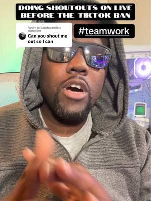 Replying to @Bandapanda doing LIVE shoutouts everyday before TikTok gets banned! Join the LIVE! #tiktokban #shoutoutot #teamwork #tiktoklive #GamingOnTikTok #twitch #youtube #discord #afvlive #angryfatgaming #angryfatcontent #angryfatvegan #tofugang💪🏾 