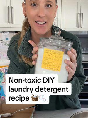 Here’s the recipe for my non-toxic homemade laundry detergent recipe: ⠀⠀⠀⠀⠀⠀⠀⠀⠀  1 cup fragrance free epsom salt 3 cups baking soda 3 cups washing soda 1/2 cup sea salt 40-50 drops essential oil (*optional*) ⠀⠀⠀⠀⠀⠀⠀⠀⠀ Half, double, or triple this recipe based on your container! ⠀⠀⠀⠀⠀⠀⠀⠀⠀ If you make this, let me know what you think 🫶🏻 ⠀⠀⠀⠀⠀⠀⠀⠀⠀ All items are 🔗🥰 ⠀⠀⠀⠀⠀⠀⠀⠀⠀ #diylaundrydetergent #homemadelaundrydetergent #nontoxiclaundry #nontoxicdetergent #cleanlaundrydetergent #nontoxichomemadelaundrypowder #nontoxichomemadecleaningrecipe #nontoxichomemadeproducts #bestdiylaundrydetergentrecipe #diylaundrydetergentepsomsalt #laundrydetergentrecipe 