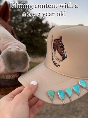 What it’s like trying to film content with a nosy 2 year old around . . . . #silversmith #silversmithing #silversmiths #handmadejewelry #turquoise #turquoisejewelry #westernfashion #westernstyle #rodeofashion #rodeostyle #southwesternstyle #southwesternjewelry  #cowgirlmagazine #cowboy #cowboymama #cowgirl #cowgirlmama #ranchwife #ranchlife #ranching #ranchstyle #horse #horses #funny #horselover #horsesoftiktok #horseshow #ranchlife 