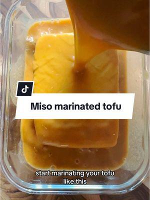 MARINATE YOUR TOFU LIKE THIS! The marinade becomes the sauce! Just heat with chopped veggies! Go to Cookingforpeanuts.com search MISO. Enjoy! Your dietitian, Nisha xxx #tofu #miso #highprotein #veganrecipes #mealprep 