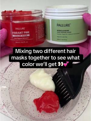 Mixing our Vibrant Pink color mask and our Miracle Bond Hair Repair Mask to see what color we’ll get 👀💕 You can create soft colors by mixing in our Miracle Bond hair mask. It even boosts hydration and shine to go along with the vibrant results. 🌈✨ #pallure #colormask #hairmask #mixingcolors #colorcutomizer #haircolorchange #pinkhaircolor #hairtok #coloringhair #diyhairmask #colorconditioner 