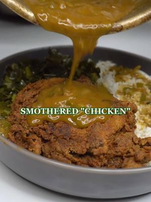 SMOTHERED “CHICKEN” 📌Delicious recipes like this and more in my new book “Tapped In Wellness” available NOW on Amazon (link in bio) INGREDIENTS For “Chicken” 2 oyster mushroom clusters Wet batter 6 tbs ground flax seed 2/3 cup water 1 tbs mustard 1/4 cup hot sauce  Dry batter 1 1/2 cup chickpea flour 1 tsp salt 1 tsp pepper 1 tsp paprika 1 tsp garlic powder 1 tsp smoked paprika 1 tsp cayenne pepper 1 tsp onion powder 1 tsp mustard powder  1 tsp dried thyme For Gravy 1/4 each if a green bell pepper + onion, diced 2 tbs chickpea flour 1 1/2 cup veg broth 1 veg stock cube Arrowroot starch slurry (1 tbs starch + 1 tbs water) For Greens 2 bunches of collard greens  4 tbs avocado oil 2 veg stock cubes 2 cups water  • • • • • • • • #veganrecipes #vegancooking #vegan #veganfoodshare #plantbased #holisticliving #healthyfood #Foodie  #whatveganseat #wholefoodplantbased #blackvegan #plantbasedcooking #veganchef #vegancook #veganmeal #veggierecipes #cookingtutorial #comfortfood #veganuary #newyear #smotheredchicken 