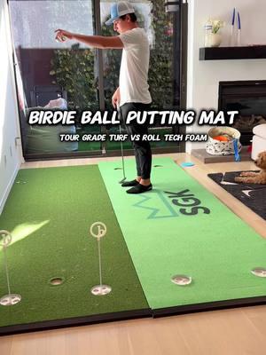 want to know the difference?? Birdie Ball makes two really good putting mats, the RollTech Foam Mat & Tour Grade Turf Mat and here are the major benefits of both! Foam Mat - More of an indoor mat - Can choose a specific putting green speed from 9-13 & it’s adjustable  - Authentic true roll - Spongy feel that mimics real putting greens - Easy storage Turf Mat  - Can be used for both indoor & outdoor  - More durable  - Speed is on the 10-11 range  - Portable - Drop in cups  - Heavy bumpers  @Official Birdieball Tiltok ⛳️  . . . #puttinggreen #puttingmat #golftips