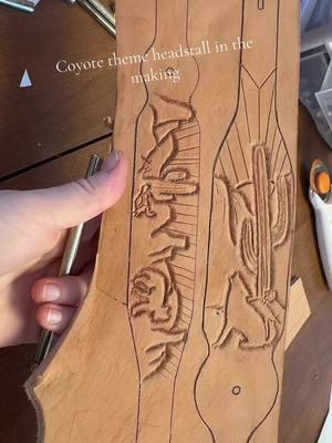 Late night ideas are sometimes the best  #headstall #inthemaking #deserttheme #coyote #handmade #leather #leathercraft #leatherwork #forsale #fyp #foryou #headstalls #cowpony #mt #montana 