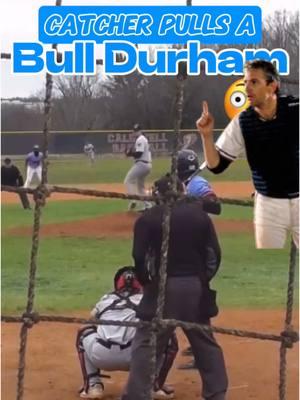 Catcher Pulls a Bull Durham 😮🤣 #CrashDavis Orig 📹 @ishmael.11 #baseballlove #baseballlife #baseballmovies #catcher #catchers #hitters #hittingpost #hittingbombs #homerun #bulldurham #baseballtalk #collegebaseball #fastball #pitcher 